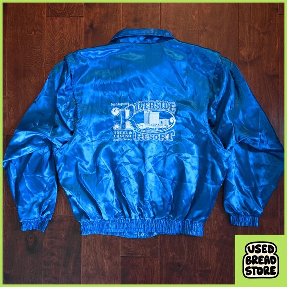 XL Blue Satin Don Laughlin's Riverside Resort Jacket Nevada Casino Las Vegas - Picture 2 of 7